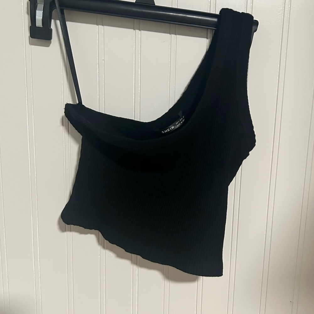 FREE WITH PURCHASE- Shein Womens Small Black Ribbed Knit One Shoulder Crop Top